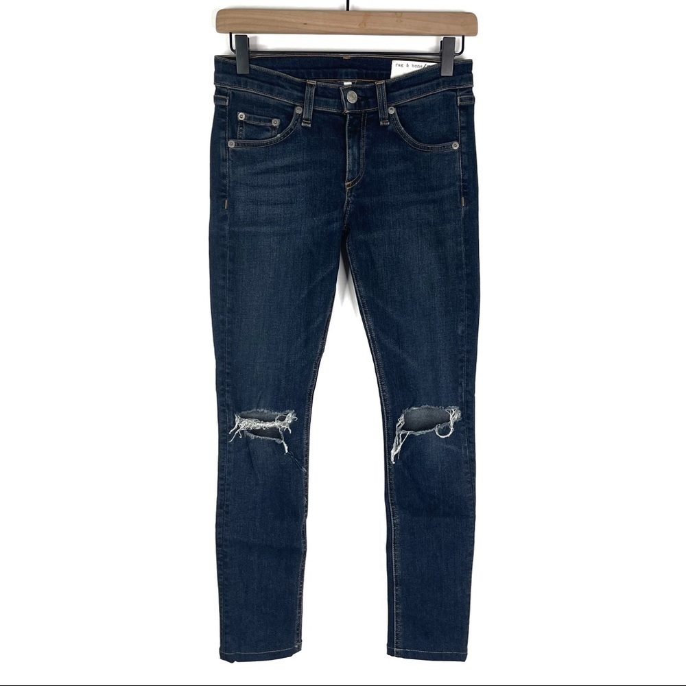 Rag & Bone Skinny Jeans Womens 25 Low Rise Ripped Knee Stretch Denim Dark Wash